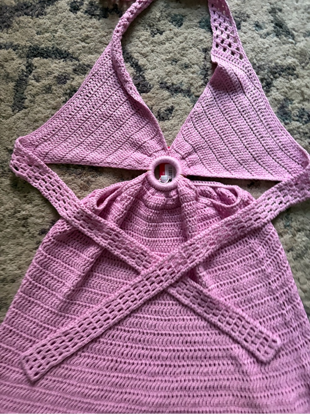 NWT Beginning Boutique Love Sick Pink Crochet Halter Mini Dress - Picture 4 of 7